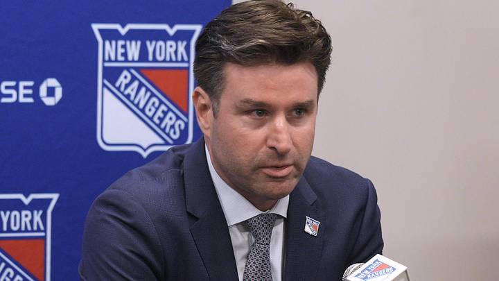 NY Rangers president and general manager Chris Drury speaks during a press conference to introduce new head coach Mike Sullivan at the MSG Training Center in Tarrytown, New York May 8, 2025. NY Rangers president and general manager Chris Drury speaks during a press conference to introduce new head coach Mike Sullivan at the MSG Training Center in Tarrytown, New York May 8, 2025.