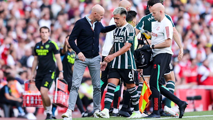Lisandro Martinez was forced off in the second half against Arsenal