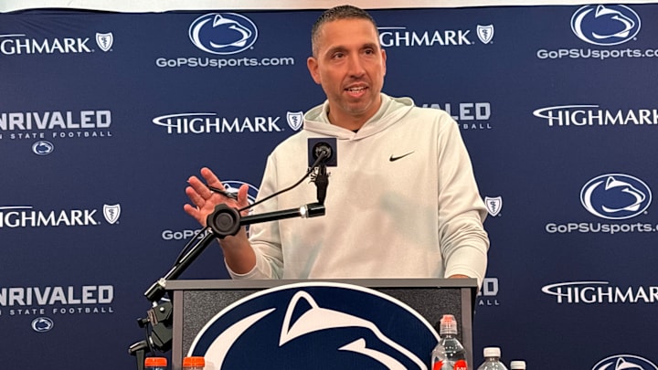Penn State Nittany Lions football coach Matt Campbell speaks at a press conference at Beaver Stadium. Penn State Nittany Lions football coach Matt Campbell speaks at a press conference at Beaver Stadium.