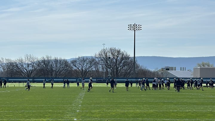 A view of Penn State football spring practice on the outdoor fields at the Nittany Lions' facility in State College. A view of Penn State football spring practice on the outdoor fields at the Nittany Lions' facility in State College.