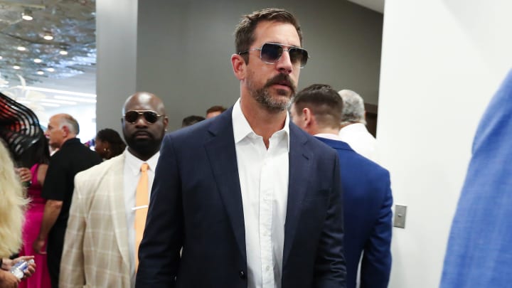 New York Jets QB Aaron Rodgers in the Turf Club during the Kentucky Derby in Louisville, Ky. on May. 4 2024.