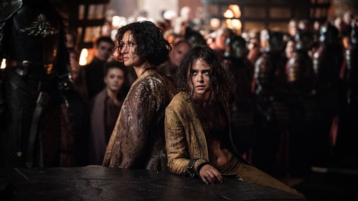 Indira Varma (Ellaria Sand) and Rosabell Laurenti Sellers (Tyene Sand) in Game of Thrones.