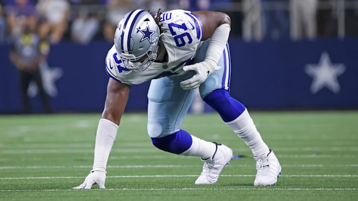 Dallas Cowboys defensive tackle Osa Odighizuwa in action during the game against the Philadelphia Eagles at AT&T Stadium. Dallas Cowboys defensive tackle Osa Odighizuwa in action during the game against the Philadelphia Eagles at AT&T Stadium.
