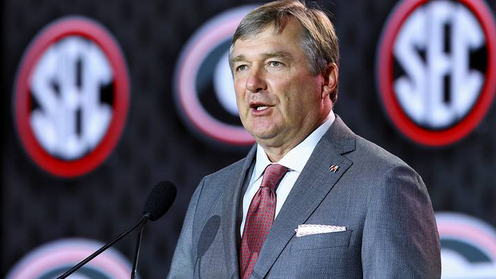Jul 21, 2026; Tampa, FL, USA; Georgia Bulldogs head coach Kirby Smart speaks to the press during SEC Football Kickoff Media Day at the Tampa Marriott. Mandatory Credit: Nathan Ray Seebeck-Imagn Images