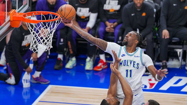 Minnesota Timberwolves center Naz Reid (11) shoots.