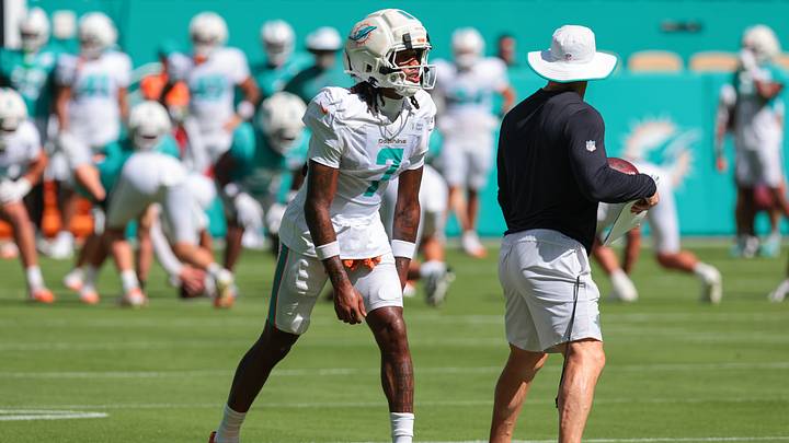 Miami Dolphins wide receiver Caleb Douglas works during practice at Hard Rock Stadium. Miami Dolphins wide receiver Caleb Douglas works during practice at Hard Rock Stadium.