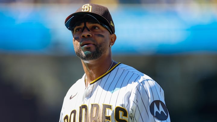 Mar 26, 2026; San Diego, California, USA; San Diego Padres shortstop Xander Bogaerts (2) walks off the field during the second inning against the Detroit Tigers at Petco Park. Mandatory Credit: David Frerker-Imagn Images