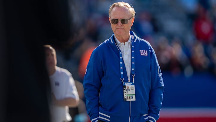NY Giants President and CEO John Mara stands on the prior to the start of the game between the New York Giants and the Washington Commanders at MetLife Stadium in East Rutherford on Sunday, Nov. 3, 2024.