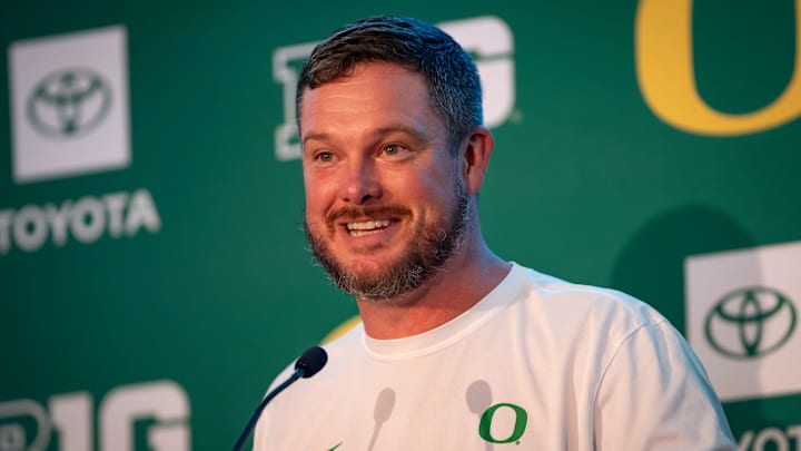 Oregon coach Dan Lanning speaks during Oregon football’s Media Day on July 28, 2025, at Autzen Stadium in Eugene. Oregon coach Dan Lanning speaks during Oregon football’s Media Day on July 28, 2025, at Autzen Stadium in Eugene.