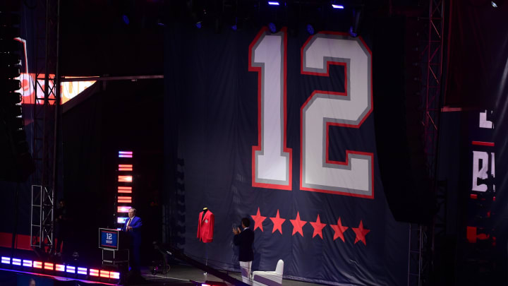 Jun 12, 2024; Foxborough, MA, USA; Former Patriots head coach Bill Belichick hugs Tom Brady during the New England Patriots Hall of Fame induction Ceremony for Tom Brady at Gillette Stadium. Mandatory Credit: Eric Canha-USA TODAY Sports Jun 12, 2024; Foxborough, MA, USA; Former Patriots head coach Bill Belichick hugs Tom Brady during the New England Patriots Hall of Fame induction Ceremony for Tom Brady at Gillette Stadium. Mandatory Credit: Eric Canha-USA TODAY Sports