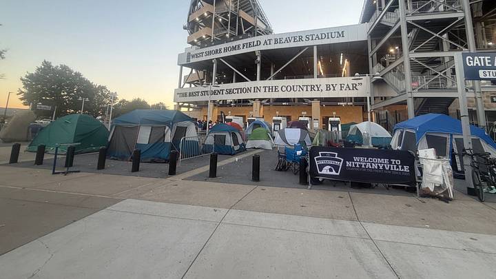 A view of the tents at Nittanyville, where Penn State students camp out for Nittany Lions football games at Beaver Stadium. A view of the tents at Nittanyville, where Penn State students camp out for Nittany Lions football games at Beaver Stadium.
