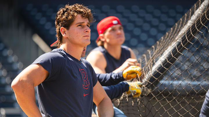 Roman Anthony watches a ball during batting practice at Polar Park on April 24, 2025. All eyes have been on Anthony, the No. 1 prospect in baseball, this season.