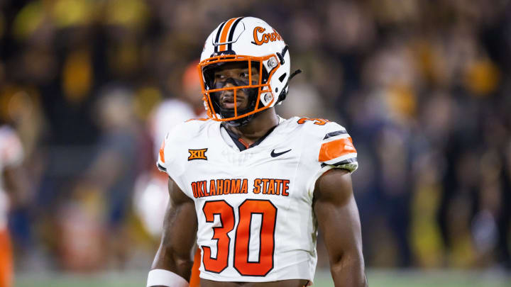 Sep 9, 2023; Tempe, Arizona, USA; Oklahoma State Cowboys linebacker Collin Oliver (30) against the Arizona State Sun Devils at Mountain America Stadium. Mandatory Credit: Mark J. Rebilas-USA TODAY Sports Sep 9, 2023; Tempe, Arizona, USA; Oklahoma State Cowboys linebacker Collin Oliver (30) against the Arizona State Sun Devils at Mountain America Stadium. Mandatory Credit: Mark J. Rebilas-USA TODAY Sports