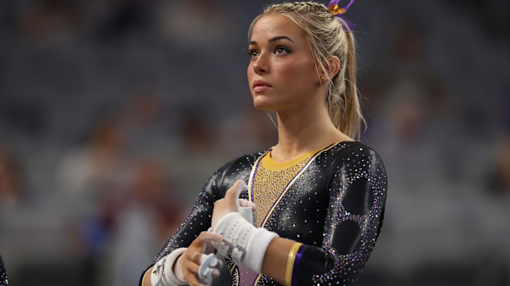 Gymnast Livvy Dunne (LSU) during the 2024 NCAA Women’s Gymnastics Championships Semifinal.