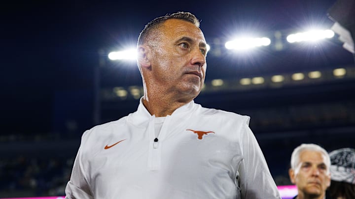 Texas Longhorns head coach Steve Sarkisian is interviewed by the media after the game against the Kentucky Wildcats. Texas Longhorns head coach Steve Sarkisian is interviewed by the media after the game against the Kentucky Wildcats.