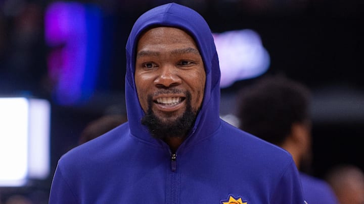 Phoenix Suns forward Kevin Durant (35) smiles before the game against the Sacramento Kings at Golden 1 Center.