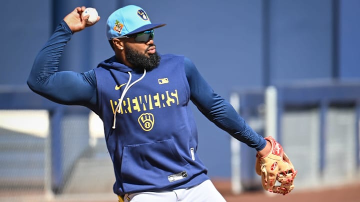 Milwaukee Brewers infielder Luis Rengifo (13) throws to second base during spring training workouts Tuesday, February 17, 2026, at American Family Fields of Phoenix in Phoenix, Arizona. Milwaukee Brewers infielder Luis Rengifo (13) throws to second base during spring training workouts Tuesday, February 17, 2026, at American Family Fields of Phoenix in Phoenix, Arizona.