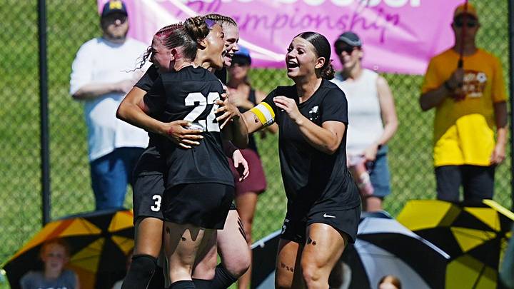Ankeny Centennial girls soccer team celebrates after a score against Ankeny during the second half in the 3A girls high school soccer quarterfinal at Iowa State University’s Lied Athletic Recreation field on June 9, 2026, in Ames, Iowa. Ankeny Centennial girls soccer team celebrates after a score against Ankeny during the second half in the 3A girls high school soccer quarterfinal at Iowa State University’s Lied Athletic Recreation field on June 9, 2026, in Ames, Iowa.