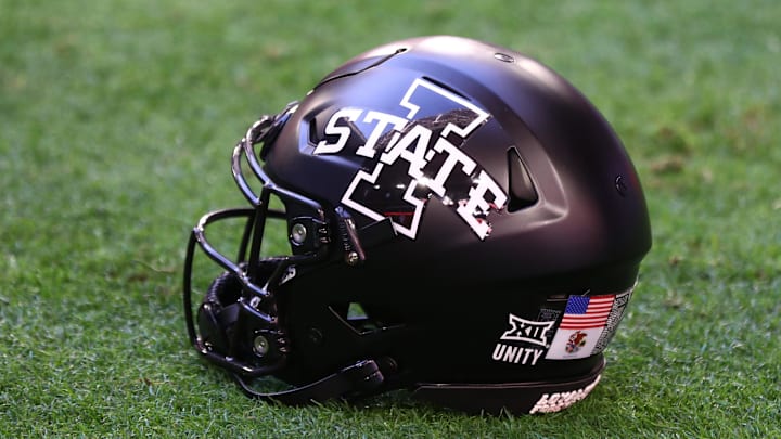 Jan 2, 2021; Glendale, AZ, USA; Detailed view of an Iowa State Cyclones helmet during the Fiesta Bowl at State Farm Stadium. Mandatory Credit: Mark J. Rebilas-Imagn Images