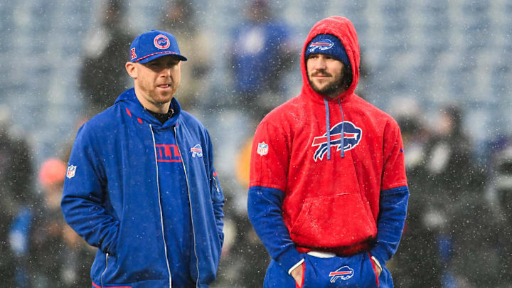 Buffalo Bills’ quarterback Josh Allen (17) and now Buffalo Bills’ head coach Joe Brady. Buffalo Bills’ quarterback Josh Allen (17) and now Buffalo Bills’ head coach Joe Brady.