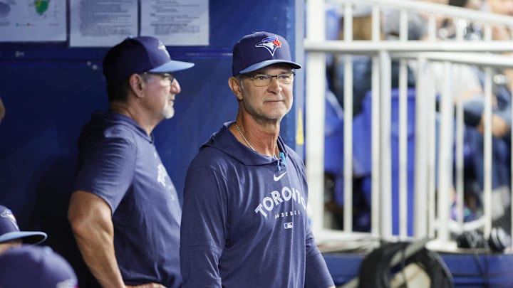 Jun 21, 2023; Miami, Florida, USA; Toronto Blue Jays bench coach Don Mattingly (23) looks on from