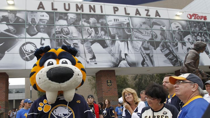 Oct 4, 2013; Buffalo, NY, USA; A general view of the pre-game outdoor party at the Sabres alumni plaza before the game between the Buffalo Sabres and the Ottawa Senators at First Niagara Center. Mandatory Credit: Kevin Hoffman-Imagn Images