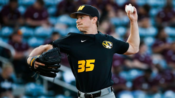 Mizzou Tigers starting pitcher Daniel Wissler delivers a pitch to the plate as the Tigers took on