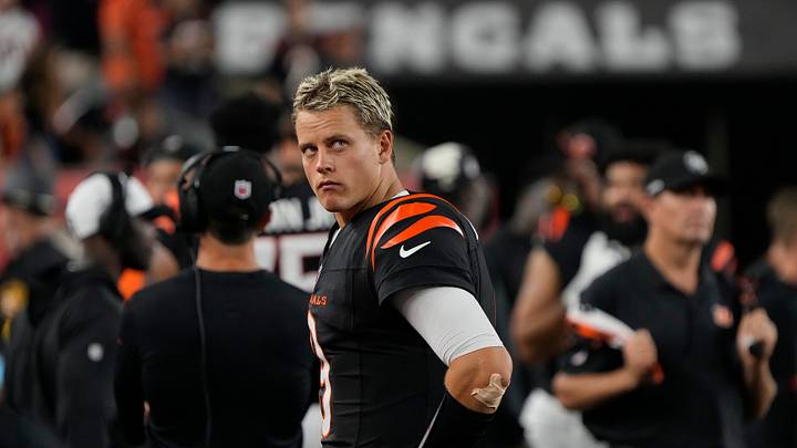 Cincinnati Bengals quarterback Joe Burrow (9) looks at the scoreboard as his team drops their 3rd straight game during Monday Night Football September 23, 2024 at Paycor Stadium. The Bengals lost 38-33.