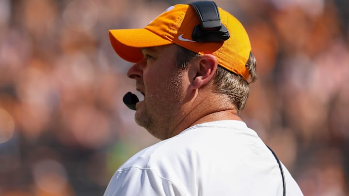 Sep 20, 2025; Knoxville, Tennessee, USA;  Tennessee Volunteers head coach Josh Heupel during the second half against the UAB Blazers at Neyland Stadium. Mandatory Credit: Randy Sartin-Imagn Images