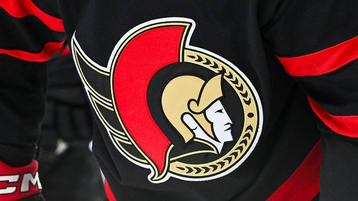 Jan 31, 2026; Ottawa, Ontario, CAN; View of a Ottawa Senators logo on a jersey worn by a member of the team against the New Jersey Devils during the second period at Canadian Tire Centre. Mandatory Credit: David Kirouac-Imagn Images