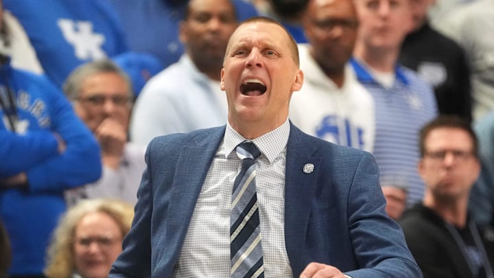 Kentucky's head coach Mark Pope yells at his team against Tennessee at Rupp Arena Saturday night.
Feb. 7, 2026