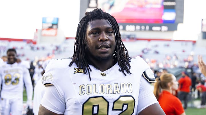Oct 19, 2024; Tucson, Arizona, USA; Colorado Buffaloes defensive tackle Anquin Barnes Jr. (92) against the Arizona Wildcats at Arizona Stadium. Mandatory Credit: Mark J. Rebilas-Imagn Images Oct 19, 2024; Tucson, Arizona, USA; Colorado Buffaloes defensive tackle Anquin Barnes Jr. (92) against the Arizona Wildcats at Arizona Stadium. Mandatory Credit: Mark J. Rebilas-Imagn Images