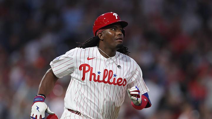 Apr 18, 2026; Philadelphia, Pennsylvania, USA; Philadelphia Phillies outfielder Felix Reyes (29) runs the bases after hitting a home run in his first major league at bat during the second inning against the Atlanta Braves at Citizens Bank Park. Apr 18, 2026; Philadelphia, Pennsylvania, USA; Philadelphia Phillies outfielder Felix Reyes (29) runs the bases after hitting a home run in his first major league at bat during the second inning against the Atlanta Braves at Citizens Bank Park.