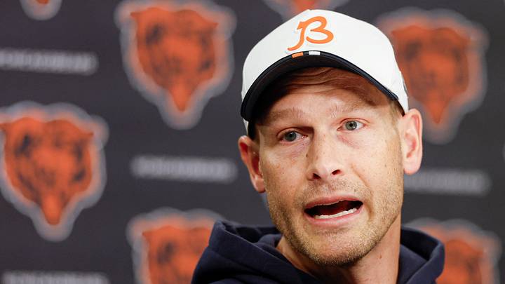 May 8, 2026; Lake Forest, IL, USA; Chicago Bears head coach Ben Johnson addresses the media at Halas Hall before Rookie Minicamp. Mandatory Credit: Kamil Krzaczynski-Imagn Images