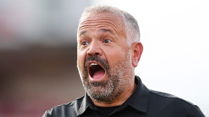 Nebraska football head coach Matt Rhule yells during game