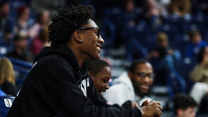 Recruit Dooney Johnson takes in the action at Gonzaga’s matchup against Western Oregon at the McCarthey Athletic Center.