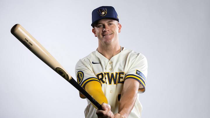 Feb 20, 2026; Phoenix, AZ, USA; Milwaukee Brewers infielder Cooper Pratt poses for a portrait during photo day at American Family Fields of Phoenix. Mandatory Credit: Mark J. Rebilas-Imagn Images
