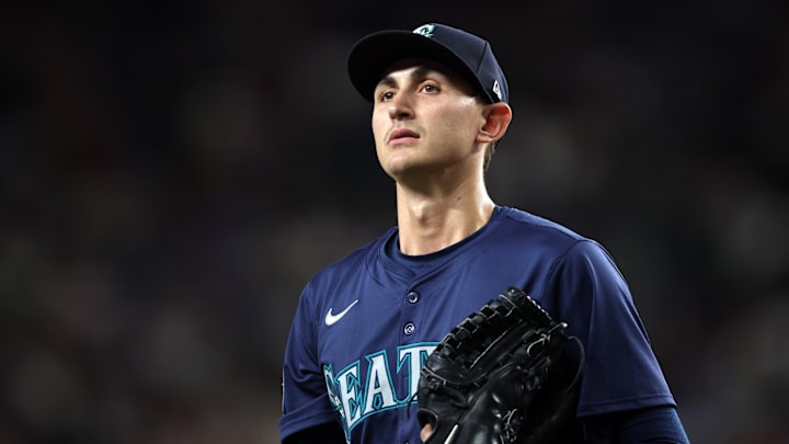 Sep 20, 2024; Arlington, Texas, USA; Seattle Mariners pitcher George Kirby (68) walks off the field after the second inning against the Texas Rangers at Globe Life Field. Mandatory Credit: Tim Heitman-Imagn Images Sep 20, 2024; Arlington, Texas, USA; Seattle Mariners pitcher George Kirby (68) walks off the field after the second inning against the Texas Rangers at Globe Life Field. Mandatory Credit: Tim Heitman-Imagn Images
