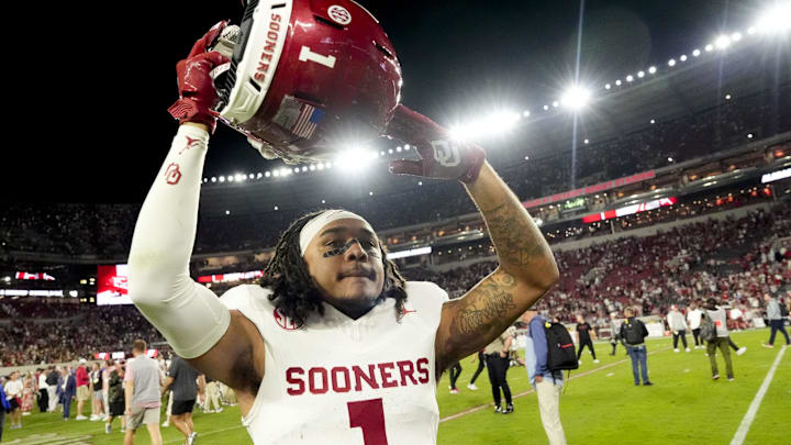Oklahoma defensive back Jaydan Hardy (1) celebrates after Oklahoma defeated the Alabama Crimson Tide 23-21 at Saban Field at Bryant-Denny Stadium. Oklahoma defensive back Jaydan Hardy (1) celebrates after Oklahoma defeated the Alabama Crimson Tide 23-21 at Saban Field at Bryant-Denny Stadium.