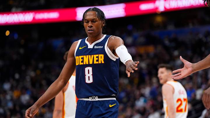 Jan 9, 2026; Denver, Colorado, USA; Denver Nuggets guard Peyton Watson (8) reacts during a timeout in the first quarter against the Atlanta Hawks at Ball Arena. Mandatory Credit: Ron Chenoy-Imagn Images Jan 9, 2026; Denver, Colorado, USA; Denver Nuggets guard Peyton Watson (8) reacts during a timeout in the first quarter against the Atlanta Hawks at Ball Arena. Mandatory Credit: Ron Chenoy-Imagn Images