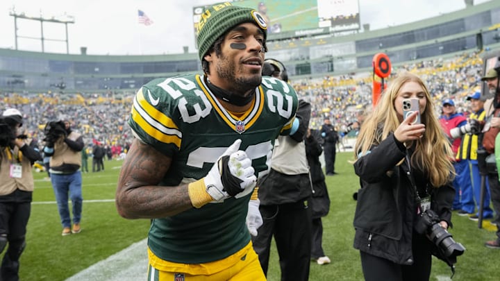 Oct 13, 2024; Green Bay, Wisconsin, USA;  Green Bay Packers cornerback Jaire Alexander (23) following the game against the Arizona Cardinals at Lambeau Field.