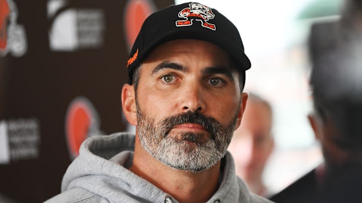 Cleveland Browns head coach Kevin Stefanski talks to the media before training camp at CrossCountry Mortgage Campus.
