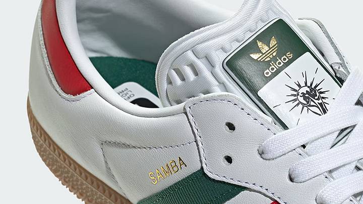 The adidas Samba OG "Mexico" colorway. The adidas Samba OG "Mexico" colorway.