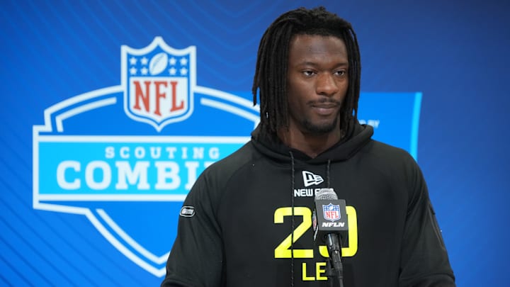 Feb 26, 2025; Indianapolis, IN, USA; Georgia linebacker Smael Mondon (LB20) during the 2025 NFL Scouting Combine at the Indiana Convention Center. Mandatory Credit: Kirby Lee-Imagn Images