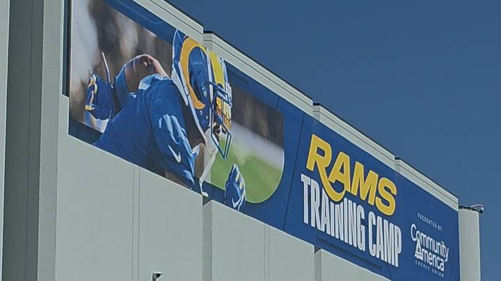 Rams Training Camp sign is displayed at Loyola Marymount University Rams Training Camp sign is displayed at Loyola Marymount University