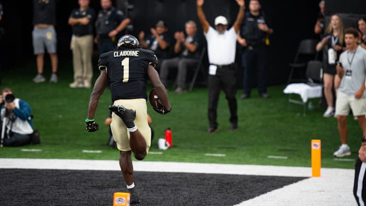 Demond Claiborne making his way into the endzone against Western Carolina, Sept. 6, 2025.