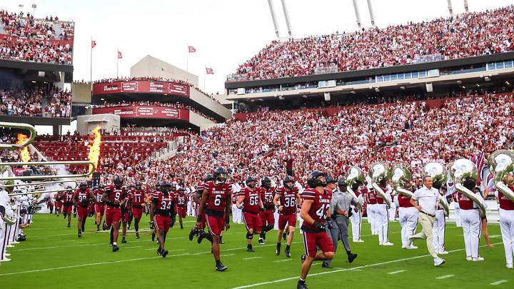 Aug 31, 2024; Columbia, South Carolina, USA; South Carolina Gamecocks players take the field before a game against the Old Dominion Monarchs at Williams-Brice Stadium. Mandatory Credit: Jeff Blake-Imagn Images Aug 31, 2024; Columbia, South Carolina, USA; South Carolina Gamecocks players take the field before a game against the Old Dominion Monarchs at Williams-Brice Stadium. Mandatory Credit: Jeff Blake-Imagn Images