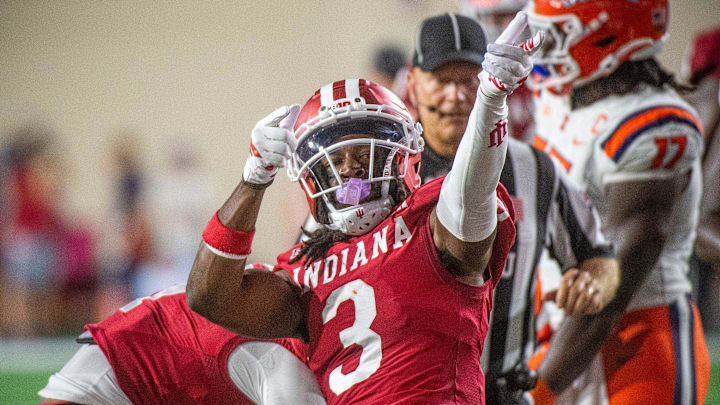 Indiana's Omar Cooper Jr. (3) during the Indiana versus Illinois football game at Memorial Stadium on Saturday, Sept. 20, 2025