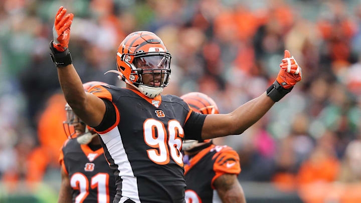 Dec 1, 2019; Cincinnati, OH, USA; Cincinnati Bengals defensive end Carlos Dunlap (96) celebrates