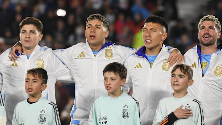 Julián Álvarez (left), Enzo Fernández (middle left), Lisandro Martínez (middle right) and Rodrigo De Paul (right) are all available for for Argentina.